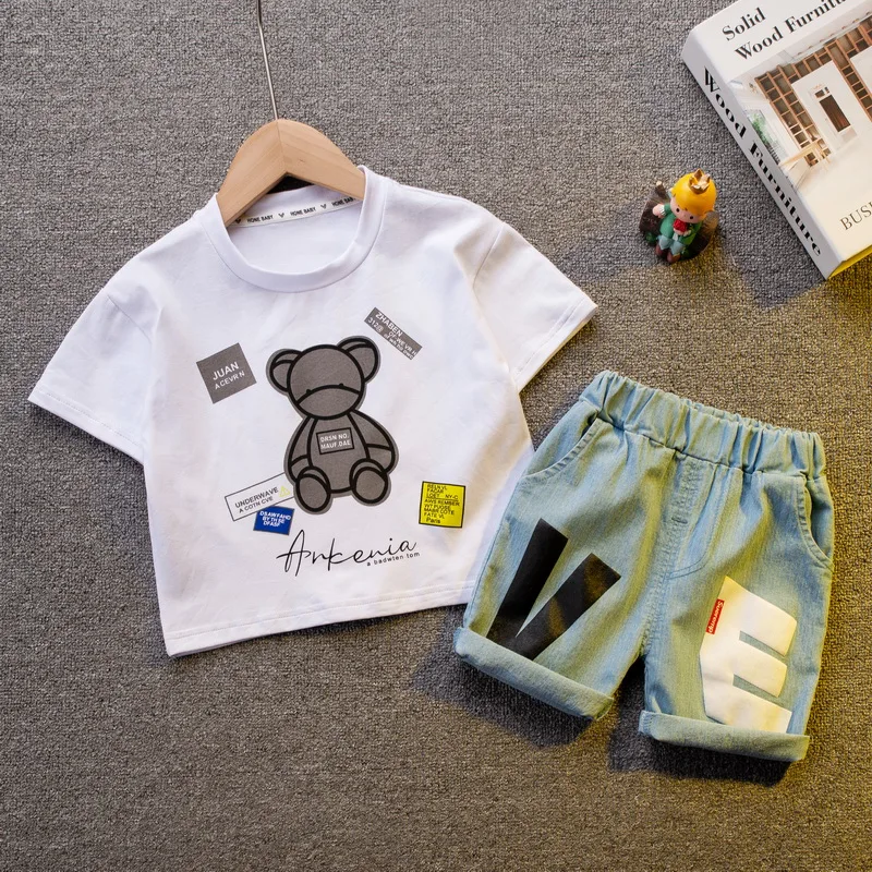 Cotton Fashion baby boys Clothing sets Korean Version Little kids Short sleeves Clothes Suits summer