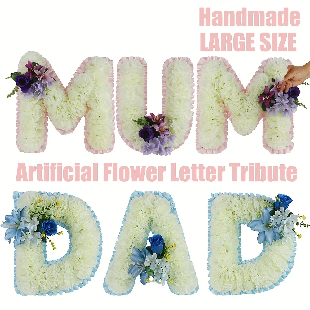 

Large Letter Artificial Flower Wreath Memorial Split Type Tribute for Dad Mum Grave Funeral - Floral Tribute
