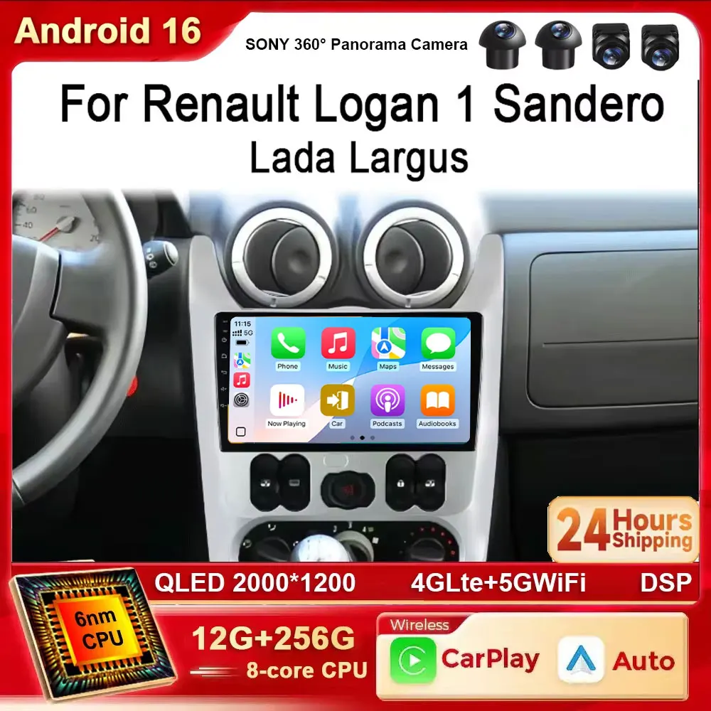 Android 16 Car Radio For Renault Logan 1 Sandero 2009 - 2015 For Lada Largus Lergus 2012 - 2020 For Dacia Duster 2010 - 2017 RDS