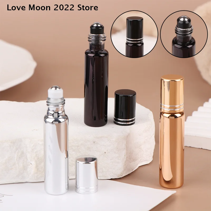 

1pcs 10ml Empty UV Glass Sample Test Essential Oil Roll on Bottle Electroplating Gold Silver Massage Eye Vials Portable