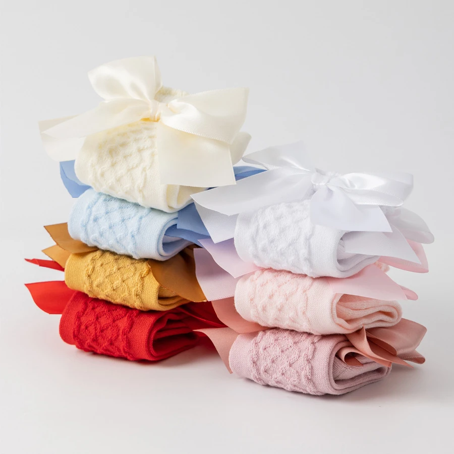Fashion Girls Summer Sock Big Bows Infants Long Tube Socks Breatheable Children Knee High Socken Soft Baby Stocking 4 Pairs
