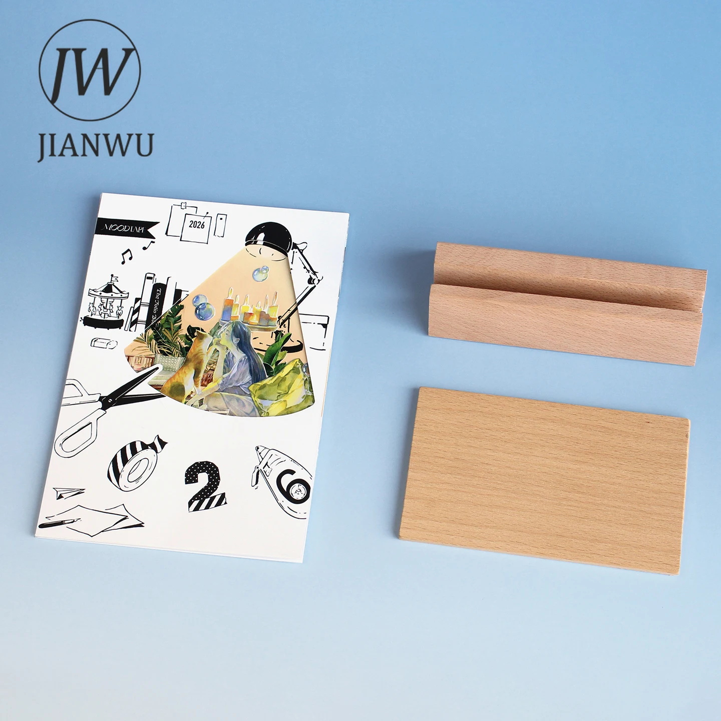 JIANWU 2026 Wooden Base Desk Calendar Material Collage Scrapbooking Creative DIY Journal Stationery