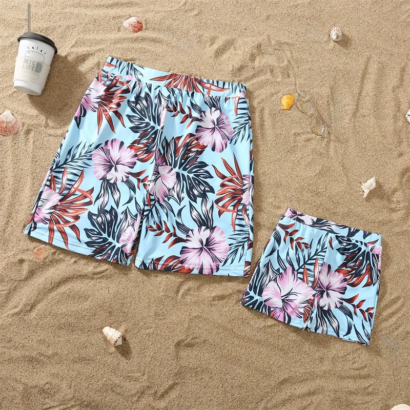 Family Matching Swimwear New Mum Daughter Printed Swimsuits Dad Son Thin Shorts Boys Girls Baby Swim Clothes Summer Beachwear view 5