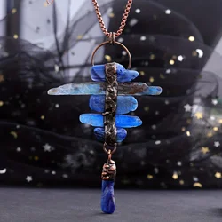 YEEVAA 1PC Irregular Blue Crystal Six Stone Combination Natural Stone Necklace Crystal Pendant (With Random Chain)