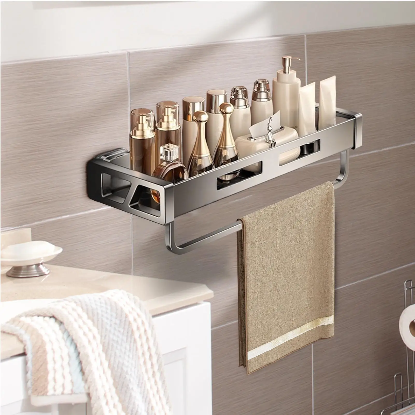 

Shower Organizer Shelf No Punching Shower Organizer Rack Strong Load-bearing Bathroom Organization Holder For Towels Shampoo