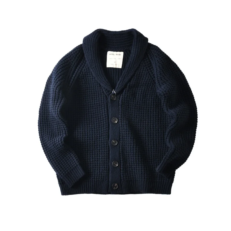 Eu Vintage 100% Wool Chunky Knit Sweater for Men - Yama-otoko Style Autumn Winter Loose Fit Casual Shawl Collar Cardigan Coat