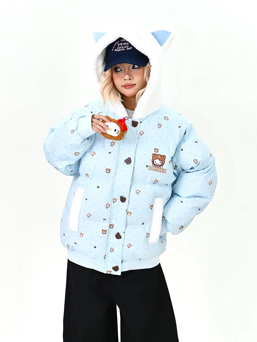 

Thiened Loose Women's Cartoon Hoodie Winter Jaet Street Sle Neutral Zipper Long Sve Regular Length Faionable