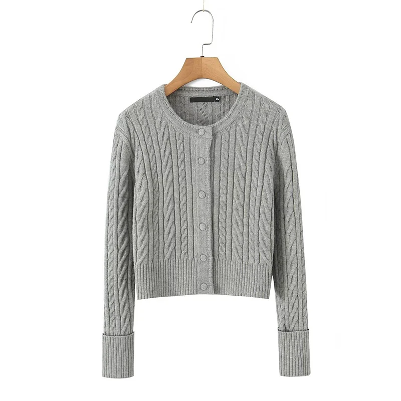 

YENKYE новый осенне-зимний вязаный кардиган женский с длинным рукавом и круглым вырезом однобортный тонкий укороченный верхняя одежда