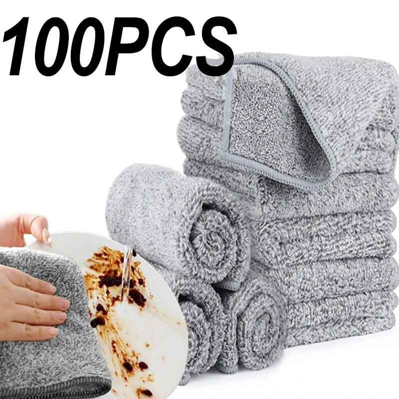 100Pcs Kitchen Cleaning Towel Absorbent Non-stick Oil Rags Pot Dish Washing Wipe Cloth Microfiber Cleaning Cloth Dishcloth