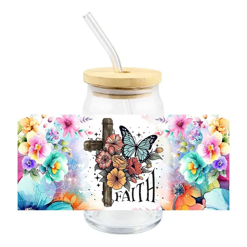 God Jesus Faith UV DTF Wrap Transfer Stickers Waterproof DIY Design Decal DTF Wrap For Glasses Cups Mugs DIY Decal