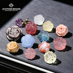 1 Pc Natural Stone Amethyst Obsidian Pink Quartz Carved Rose Flower Shape Bead For Jewelry Making Diy Necklace Bracelet Finding