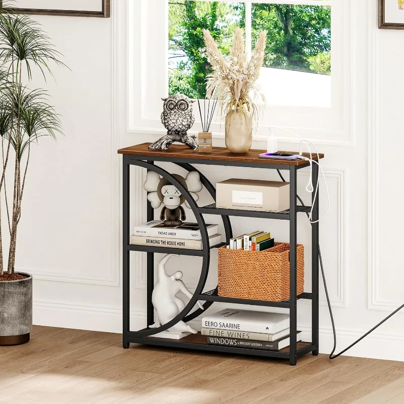 

Snughome Entryway Table, Console Table with Charging Station, Industrial Narrow Sofa Table Storage Shelves, Entrance Table