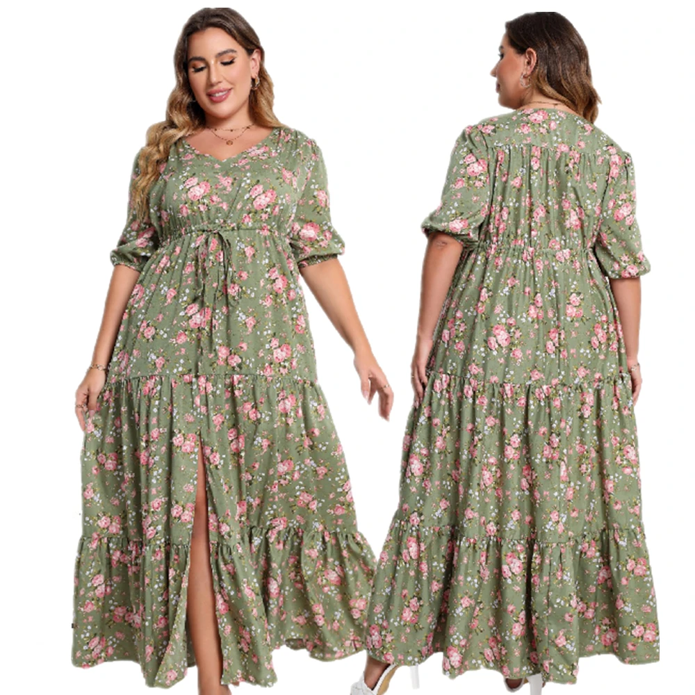 2023 Summer New Hot Sale European And American Style Plus Size Bohemia Printed Loose Dress For Women