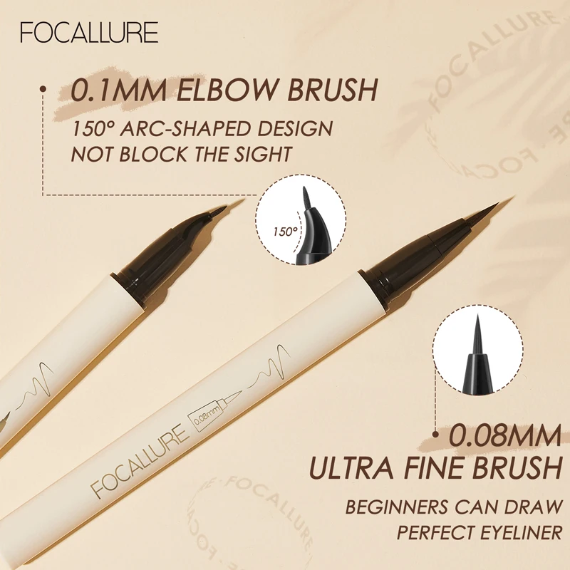 FOCALLURE Liquid Eyeliner Pencil Pigment Waterpoof Brown Black Color Gel Eye Liner Pen Long Lasting Eyes Makeup Beauty Cosmetics