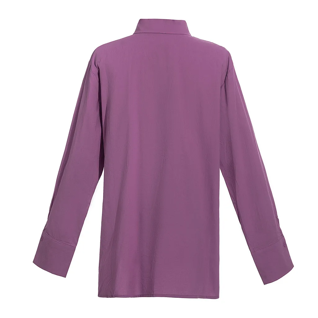 Top da donna 2025 Autunno Viola Top a maniche lunghe in puro cotone Comodo top semplice per pendolari
