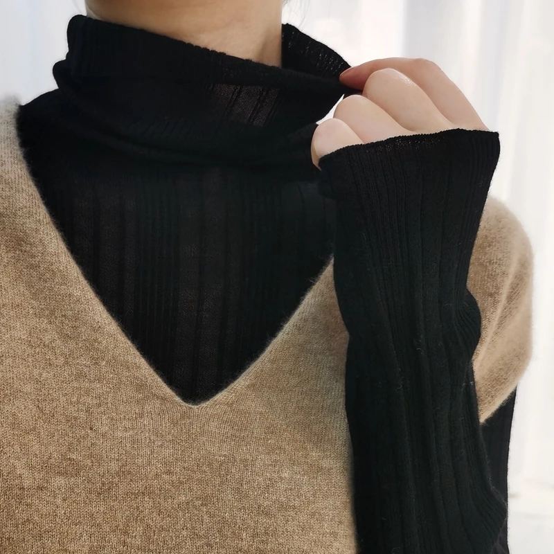 100 worsted mercerized wool strip pullover turtleneck sweater for women fashion clothing ladies brown top black sweaters elegant