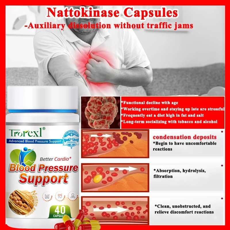 Nattokinase Capsules Helps Lower Blood Pressure for Cardiovascular and Heart Health Supports Circulatory & Normal Blood Flow