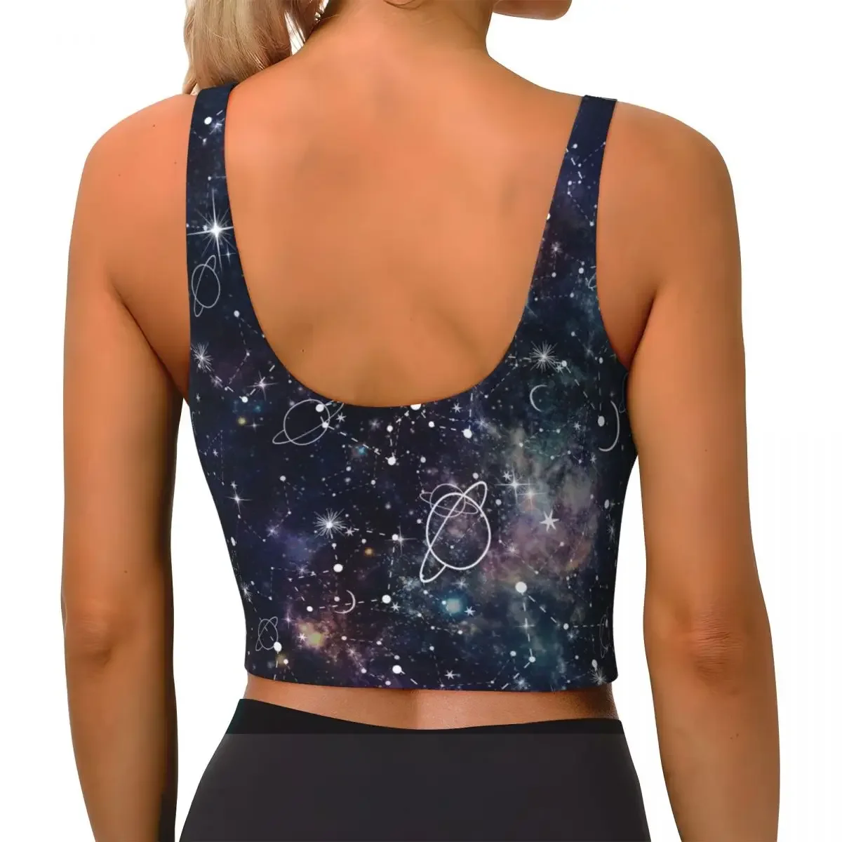 Colete de yoga feminino ginásio esportes colheita topos planeta estrela constelação galáxia impressão streetwear treino respirável regata feminina