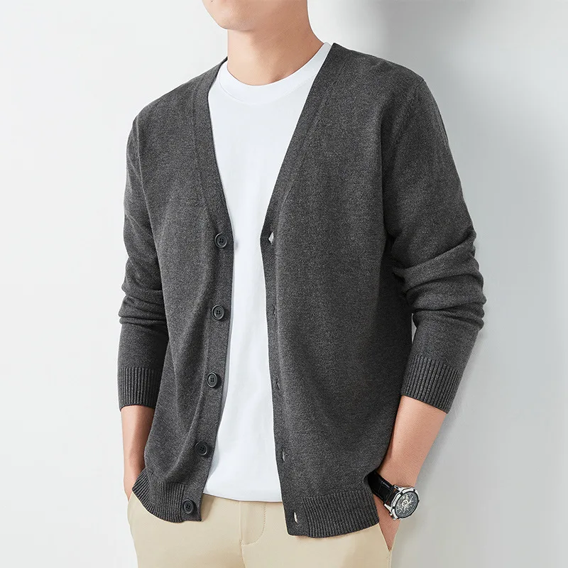 

Men's Casual Slim Fit Knitwear Cardigan Elastic Spring Autumn New Sle Outerwear Casual Sle V-Ne Breathable Pure Color