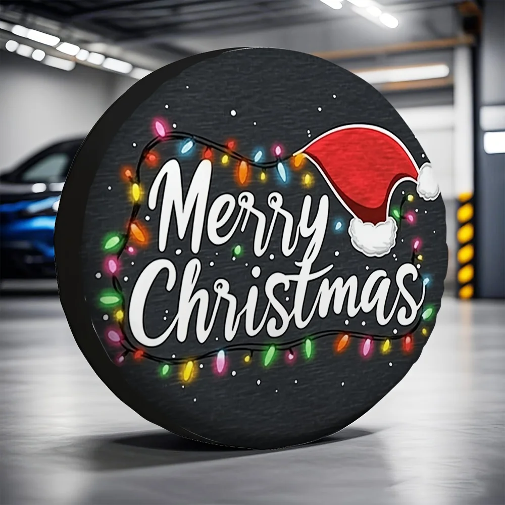 1pc Festive Santa Hat Christmas Lights Tire Cover  2D Flat Printing, 100% Polyester Fabric, No Electricity Needed, Ideal For Ou