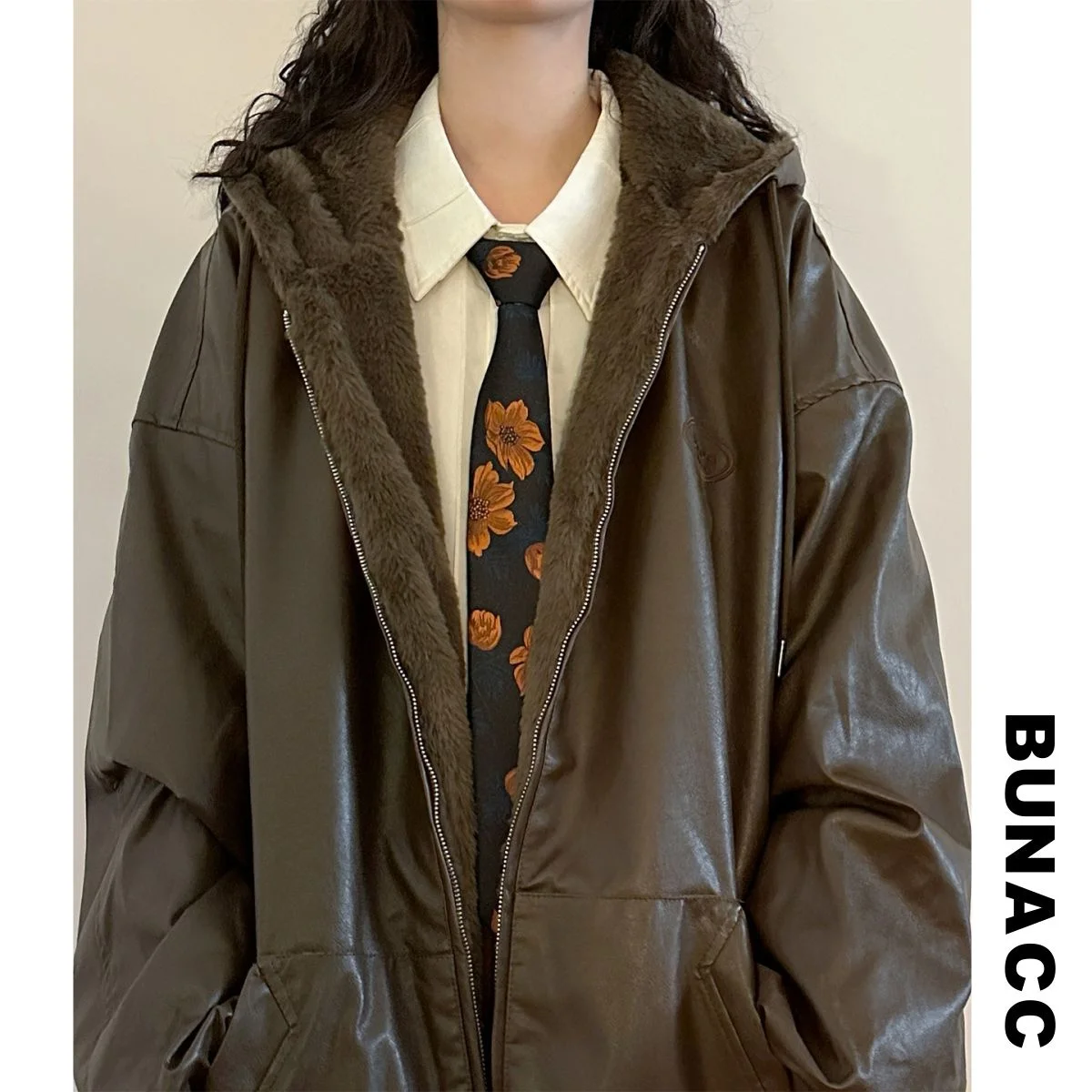 

Зимняя утепленная двусторонняя куртка BUNACC с капюшоном, из хлопка, с интегрированным мехом из искусственной кожи, в уличном стиле, женское пальто