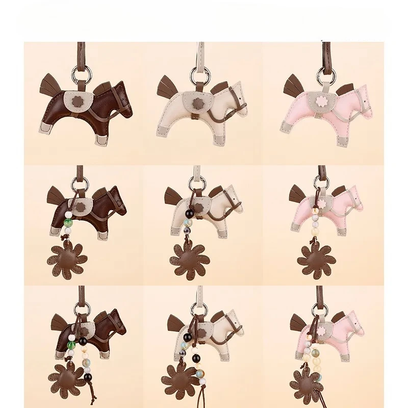 Leather Flying Pony Keychain with Tassel Beads Cute Creative Bag Charm Premium Lightweight Horse Year Gift