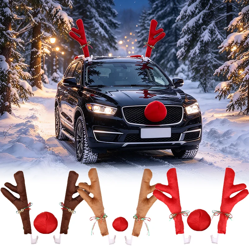 Christmas Car Decoration Antlers Reindeer Antlers Auto Exterior Accessories Festive Ornament Universal Fit for SUV Truck Van