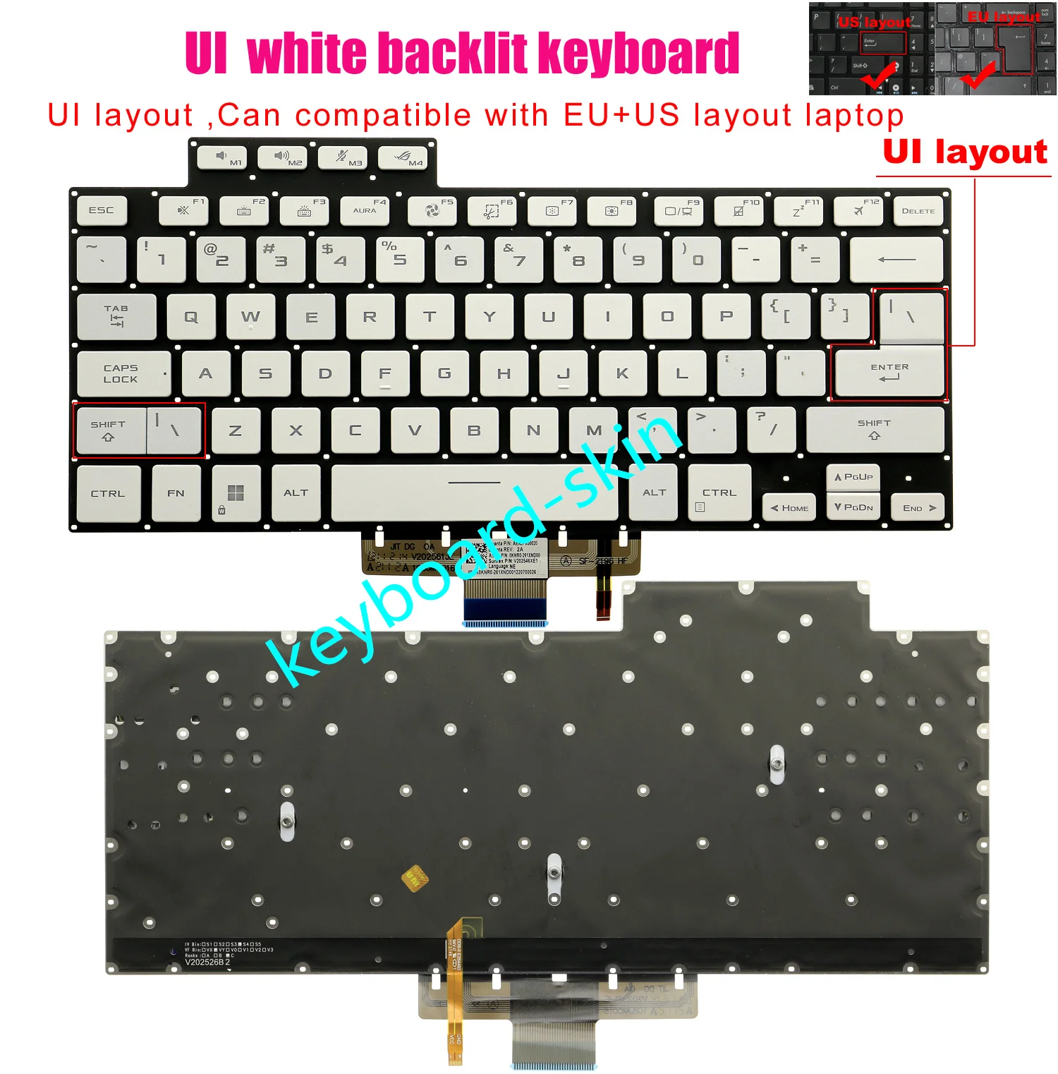 

New white US Backlit No-Palmrest Keyboard For ASUS ROG Zephyrus G15 GA503 G16 M16 GU603 GU603H GA503QR GA503R GU603H laptop
