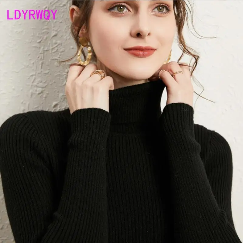 

Женский трикотажный свитер с высоким воротником, облегающий трикотажный свитер в Корейском стиле, осень