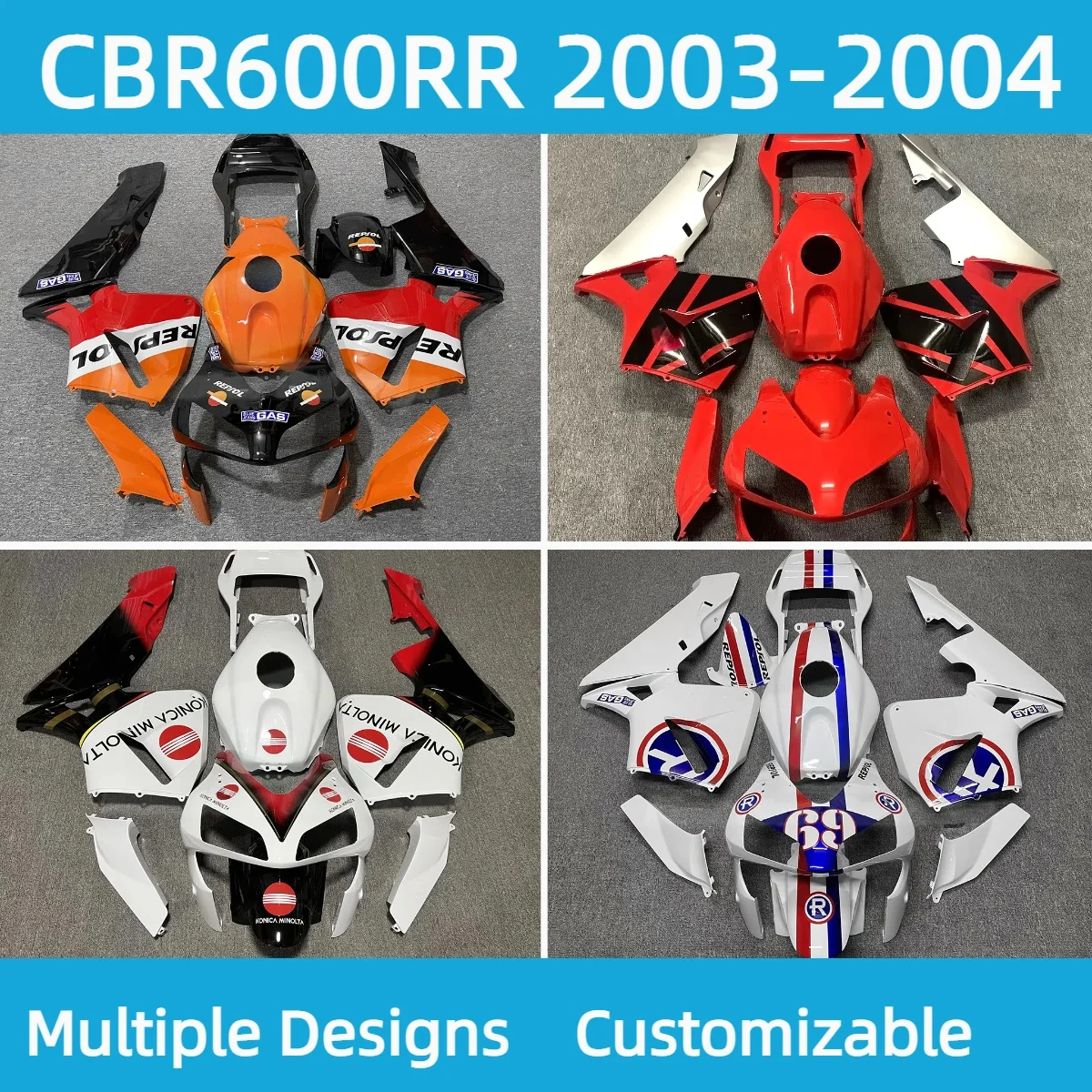 

CBR 600RR 2003 2004, настраиваемые обтекатели для HONDA CBR600RR 03 04, комплект обтекателей для кузова мотоцикла