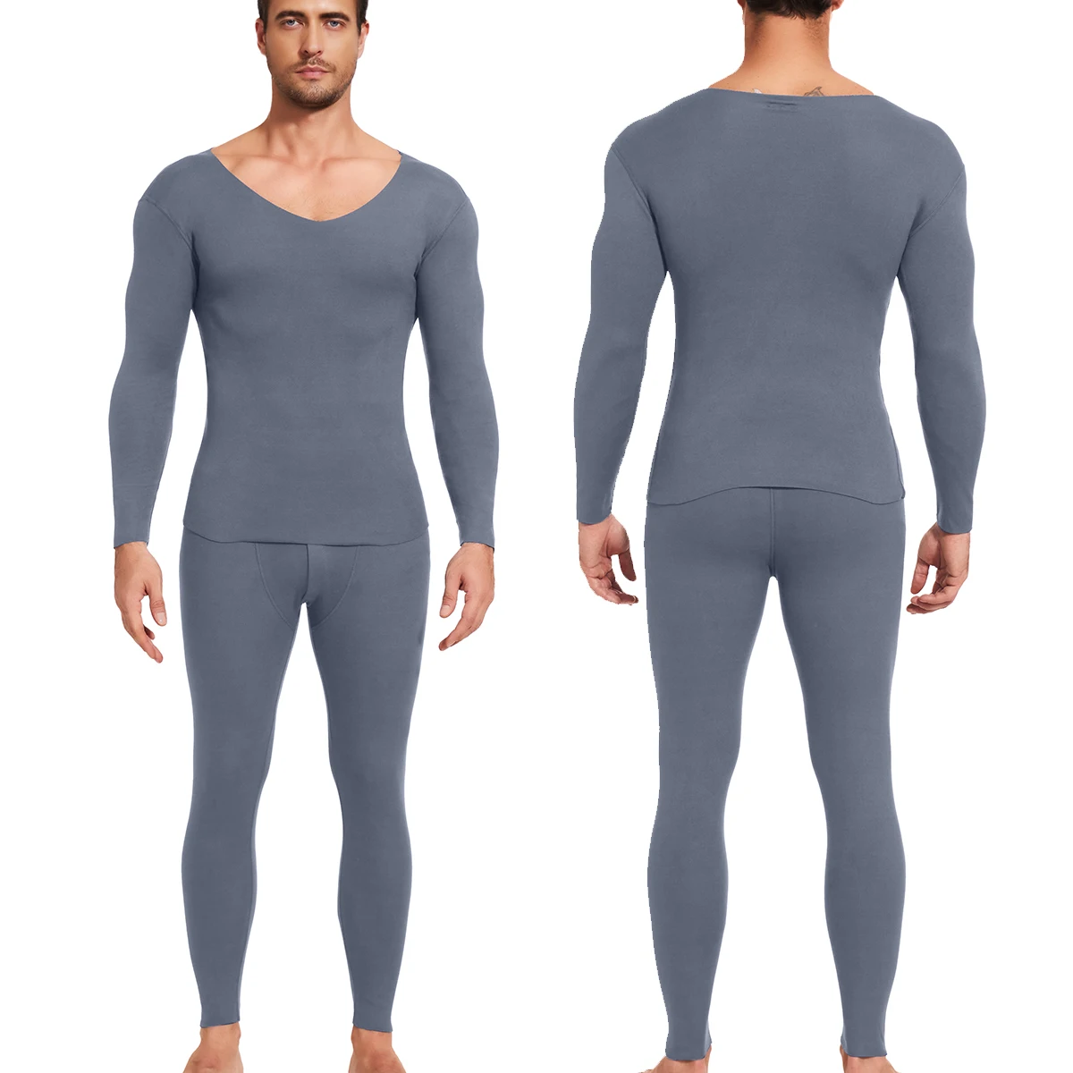 Mens V-neck Premium Thermal Underwear Suit Ultra Soft Long Johns Fleece Lined Keep Warm Base Layer Thermal Clothes Set of 2