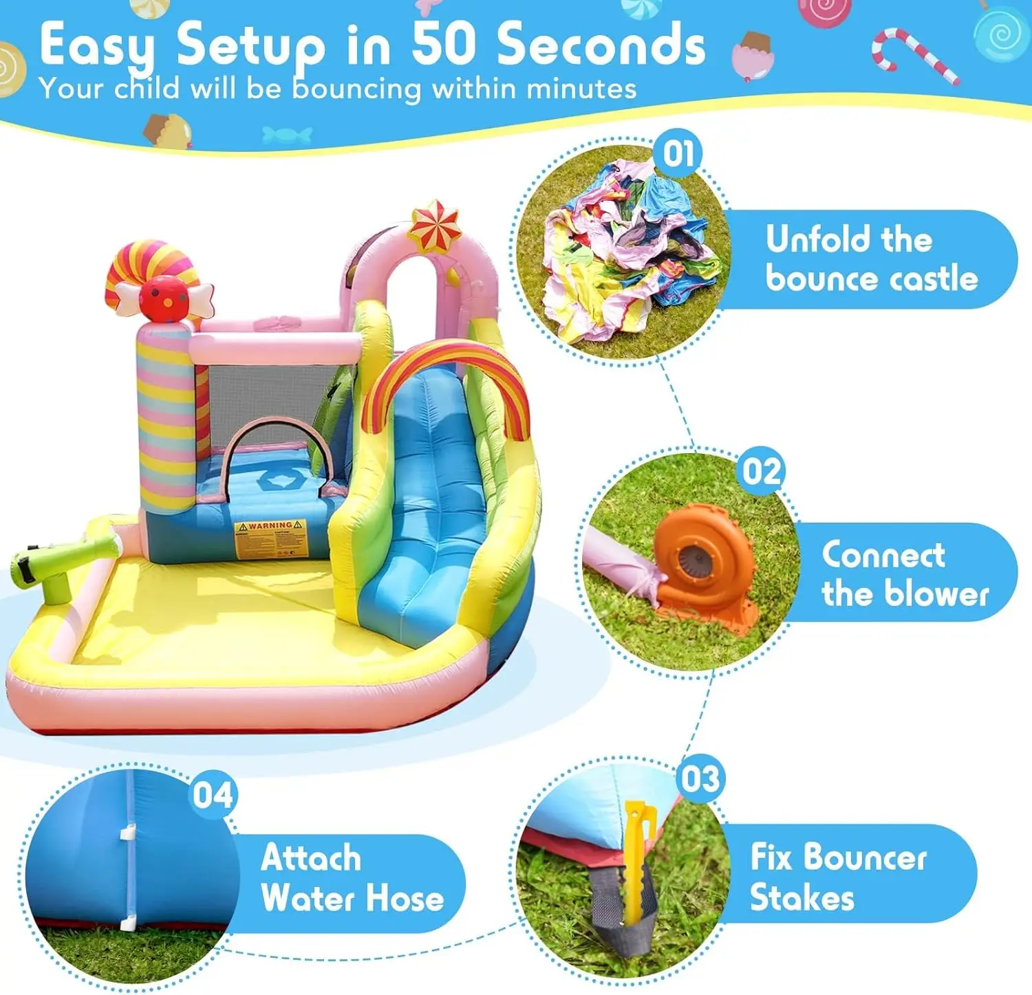 Kids Inflatable Water Slide Bounce House, 6-in-1 Water Park with Splash Pool, Climbing Wall & Basketball Hoop, for Ages 3-10, 840D Oxford, 450W Blower, Backyard Outdoor Fun view 4