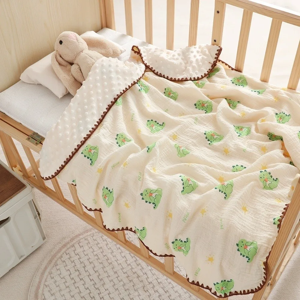 Comfortable Raised Dots Minky Dot Blanket All-Season Double Layer Cover Blanket Soft Breathable Gauze Blanket Crib