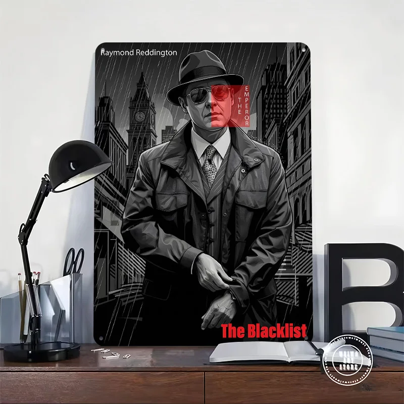 Raymond Reddington The Blacklist Noir Art Personalized 3D Textured Metal Poster Wall Art Vintage Tin Signs for Bar Accessories
