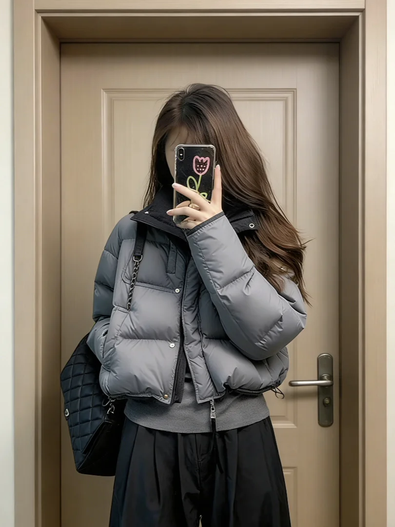 

Korean Sle ort Thiened Warm Cotton Jaet 2025 New Winter Clothes ort Cotton Pad Warmth Commuter Sle Straight Tube