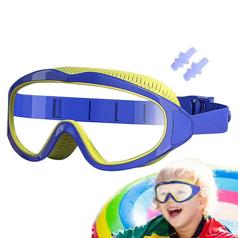 

Детские очки для плавания, очки для бассейна с водонепроницаемыми берушами, противотуманные, УФ-стильные очки для плавания в большой оправе для взрослых