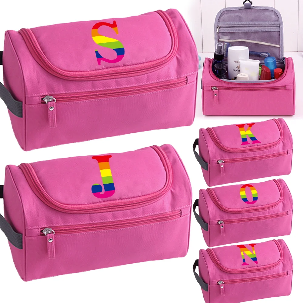 Women Portable Makeup Bag Unisex Waterproof Cosmetic Organizer Toiletry Hanging Case Pouch Rainbow Letter Wash Shaving Make Up
