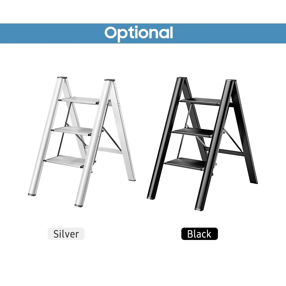 3 Step Folding  Stool Anti-slip Wide Pedal 330lbs Aluminum Alloy Multifunction  Ladder Storage Shelf Flower Pot Stand