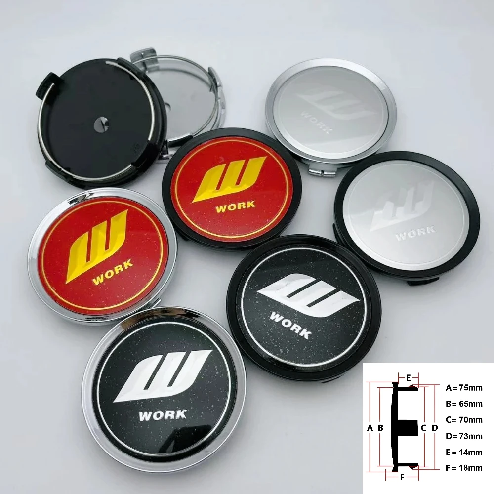 4pcs 75mm 70MM W Work Logo Emblem Badge Car Wheel Center Caps Wheel Hubcaps Hub Center Cover Replace Car Styling Accessories