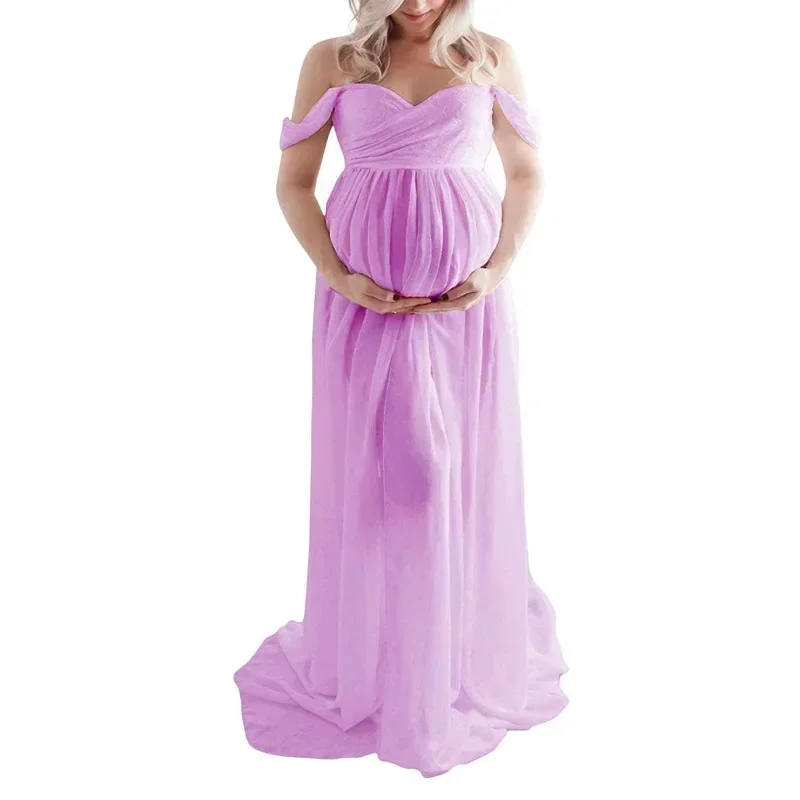 Pregnant Woman Photo Dress Sexy Shoulderless Full Dress For Photoshoot Maxi Gown Floor Skirt Photography Clothes Long Pregnancy