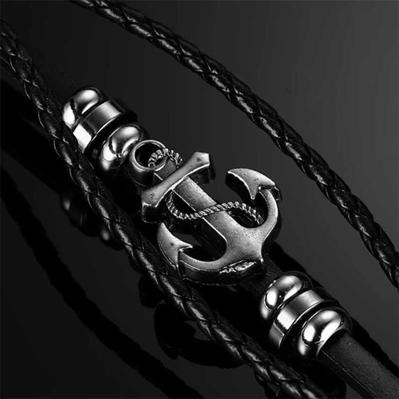 man bracelet Vintage Multi Layered handBraided Leather Bracelets for Men Women Bangle Charm Anchor Accessories Bracelet