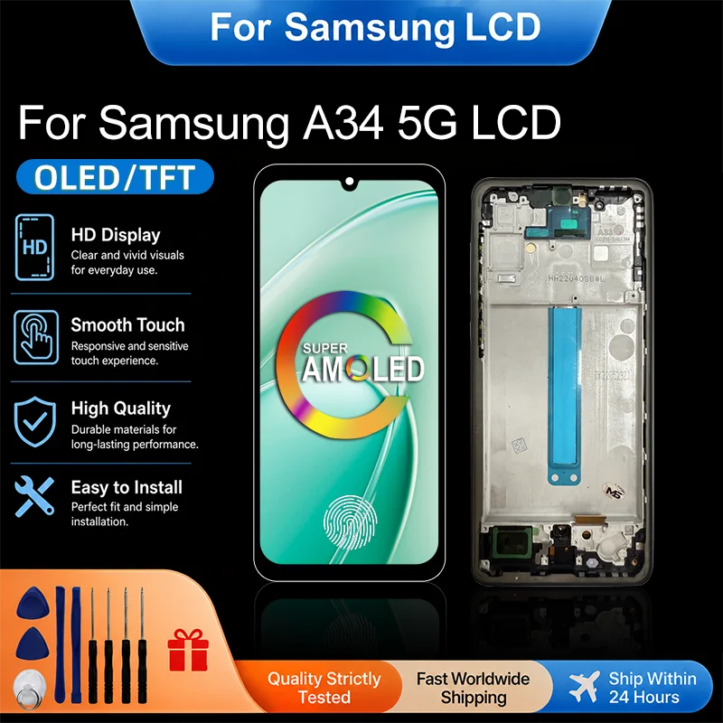 AMOLED A34 For Samsung Galaxy A34 5G LCD Touch Screen Digitizer Assembly for Samsung A346 A346B A346E A346U LCD Replacement