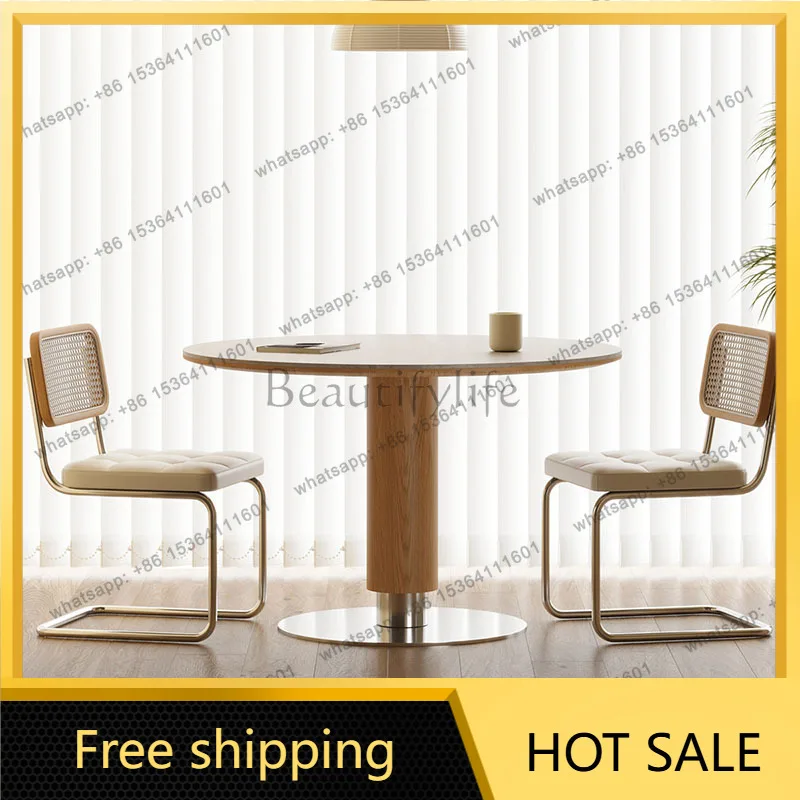 LSNordic Round Dining Table Wood Center Mobile Kitchen Restaurant Dining Table Coffee Lounge Mesas De Comedor Kitchen Furniture