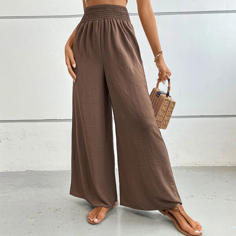 Casual Trousers Summer New Style for Women's Texture and Elastic Waist Wide-leg Pants