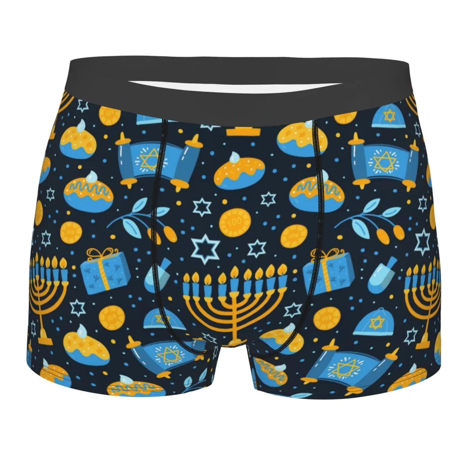 Happy Hanukkah Jewish Festival Holiday Underwear Men Stretch Boxer Briefs Shorts Panties Soft Sexy Underpants for Male