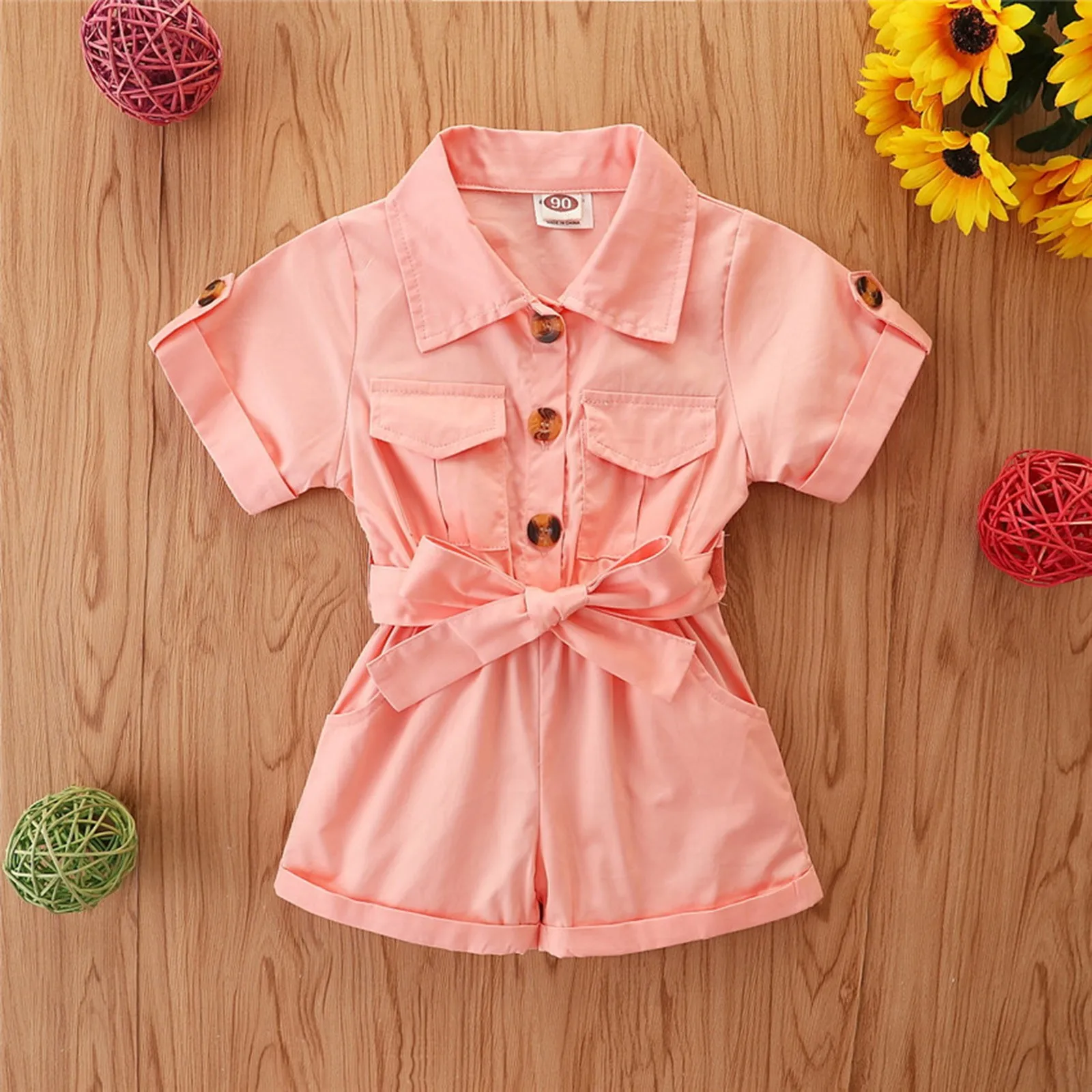 Fashion Summer Toddler Kids Baby Girls Clothes Playsuit Tooling Style Short Sleeve Lapel Button Overalls Jumpsuit 1 2 3 4 5 Year