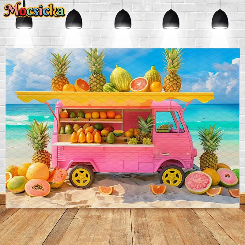 Mocsicka Photography Background Summer Beach Pink Car Fruit Shop Baby Shower Cake Smash Kid Portrait Decor Backdrop Photo Studio