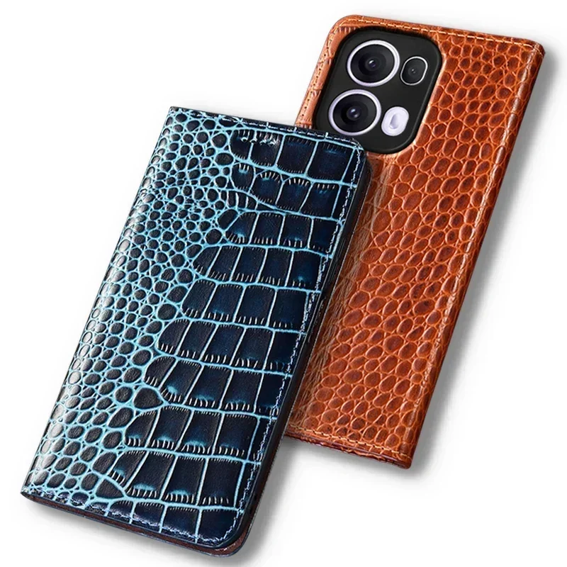 

Cases For OPPO Reno13 Reno 13 Pro 5G Crocodile Pattern Flip Case Luxury Cowhide Genuine Leather Card Pocket Magnetic Covers