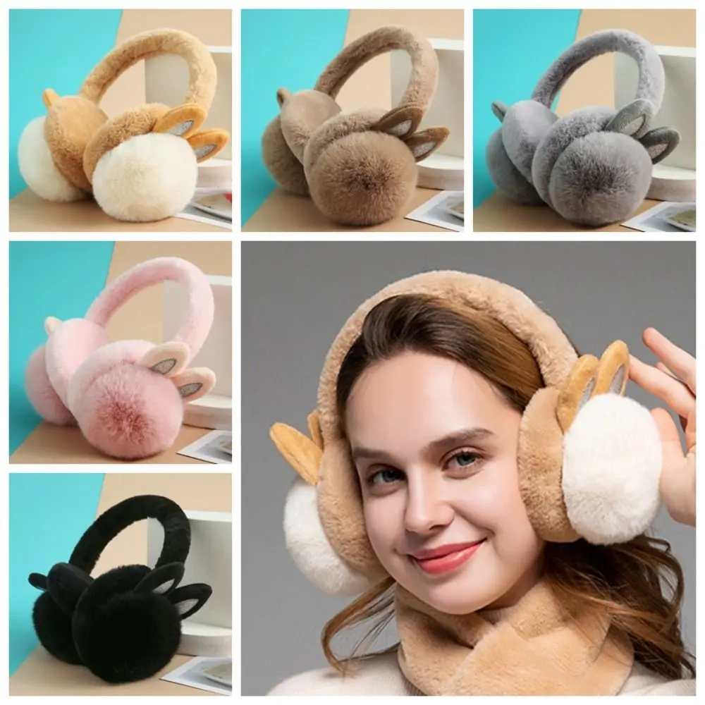 

Cute Women's Thermal Ear Warmer Rabbit Ear Earmuffs Soft Faux Fur Plush Winter Warm Cold Protection Earflaps For Outdoor Cycling