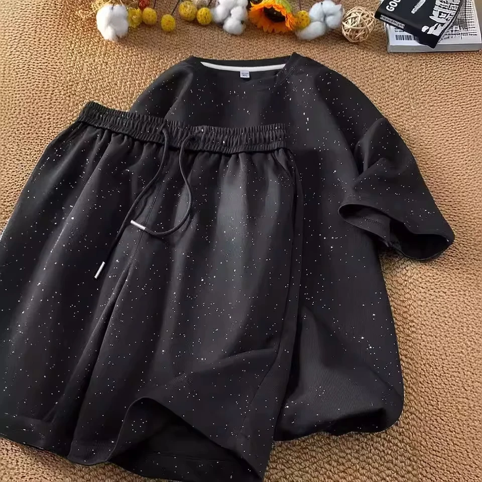 

Black Casual Sports Suit Men's Summer New Gypsy Loose T-shirt Shorts Two-piece Set